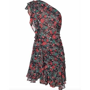 VERONICA BEARD Ballard One-shoulder Ruffled Floral Print Silk Chiffon Mini Dress